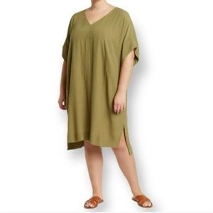 Madewell Novel Shift Summer Dress Vintage Moss Green V Neck Viscose Size 3X